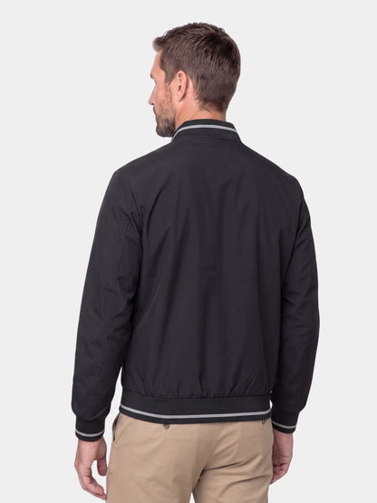 Back view of the black bomber jacket