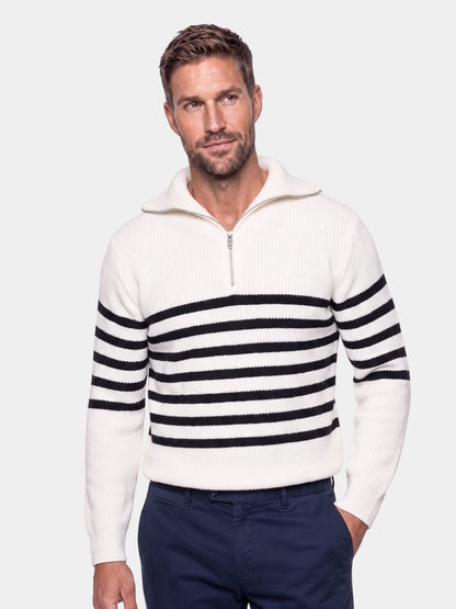Suéter Casual Listrado com Zíper - Cross & Crown