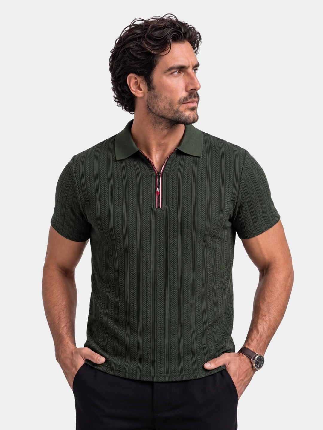 Polo texturizado con cremallera corta Cavalière – Cross & Crown