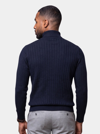 Cotton Knit Vertical Stripes Quarter-Zip Sweater - Cross & Crown