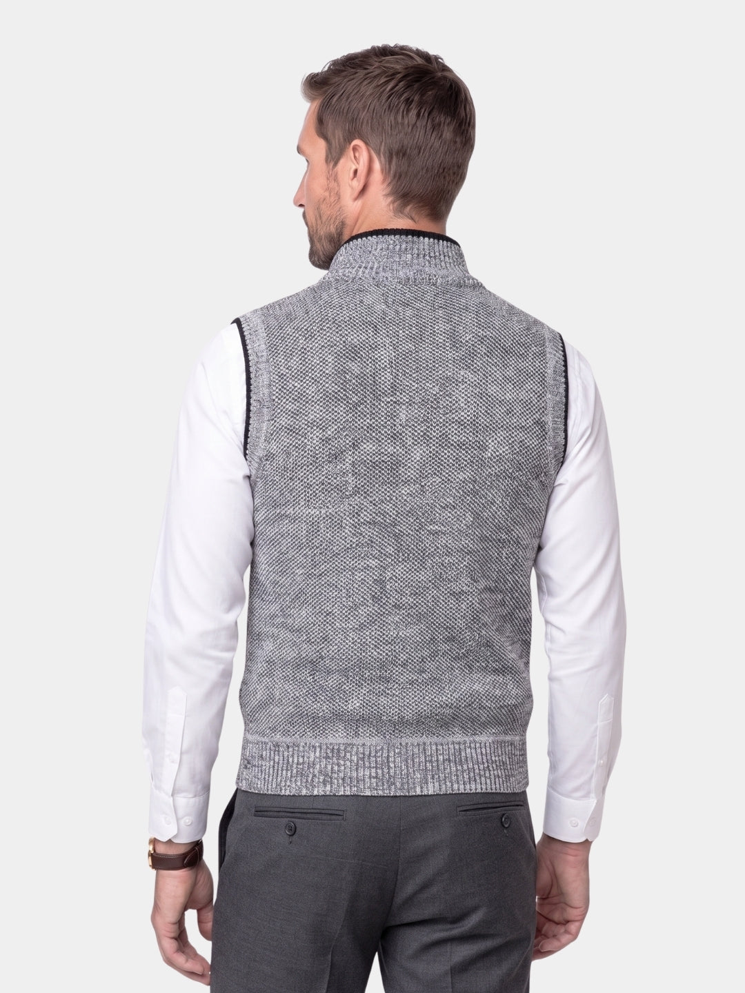 Colete de suéter elegante com zíper completo - Cross & Crown