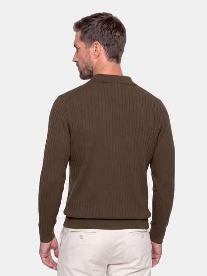 Elegant Open Collar Long Sleeve Polo - Cross & Crown