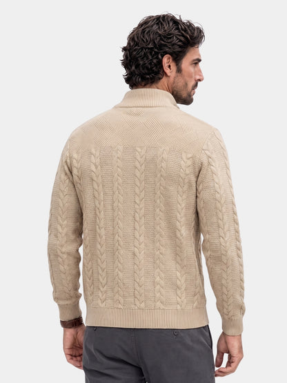 Pulôver Essencial Henley de Gola Alta com Zíper de Um Quarto - Cross & Crown