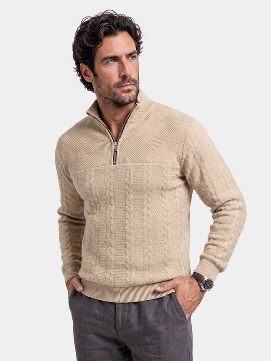 Pulôver Essencial Henley de Gola Alta com Zíper de Um Quarto - Cross & Crown