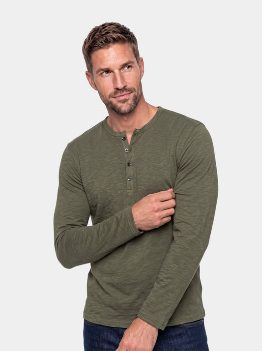 Henley Neck Long Sleeve T-Shirt - Cross & Crown - front