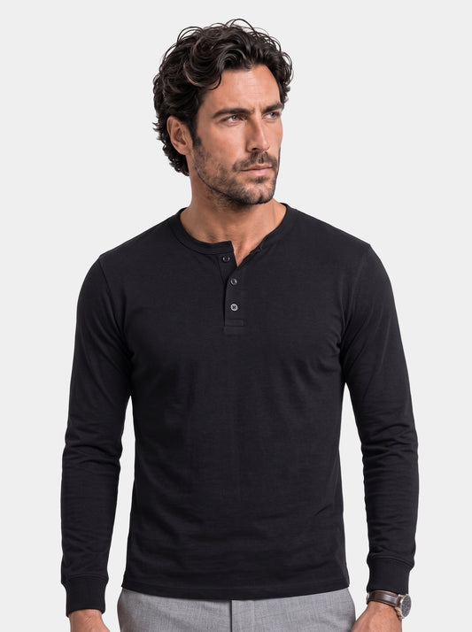 Minimalist Henley Neck Long Sleeve T-Shirt - Cross & Crown - front