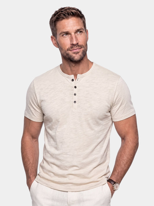 Essential Casual Henley Neck T-Shirt - Cross & Crown - front