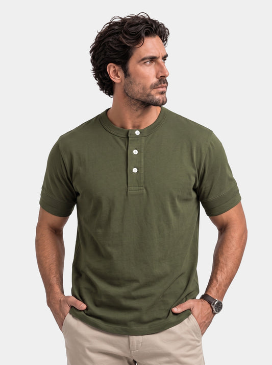 Pure Cotton Henley T-Shirt - Cross & Crown - front