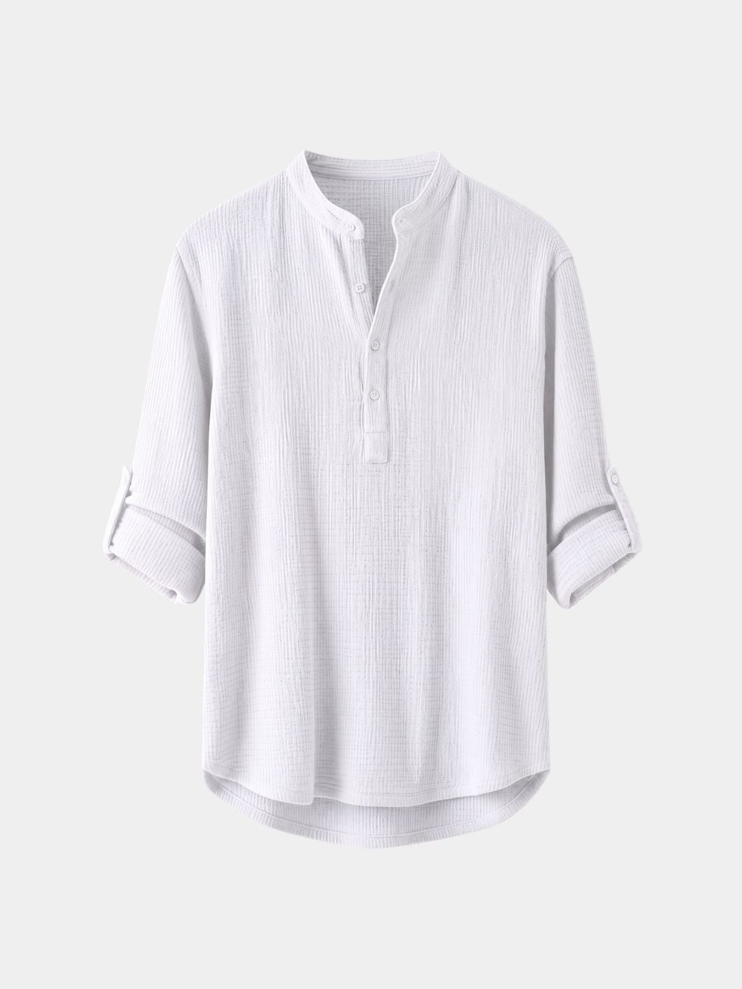 White waffle knit henley popover shirt, front view