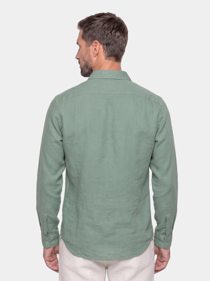 Long Sleeve Essential Linen Shirt - Cross & Crown - back
