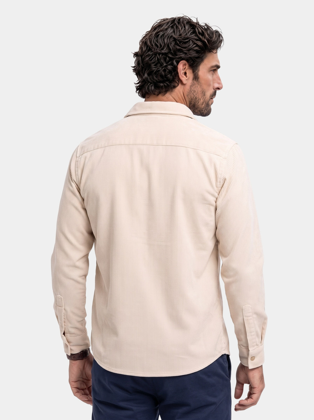 Casual Solid Corduroy Shirt - Cross & Crown - back