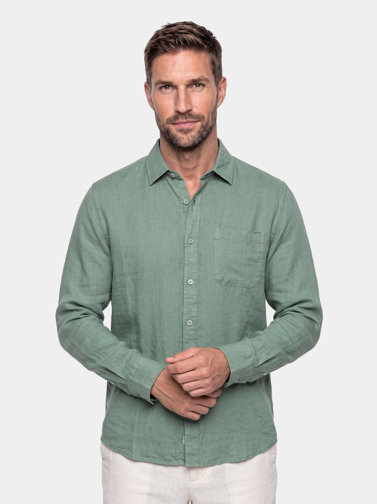 Long Sleeve Essential Linen Shirt - Cross & Crown - front