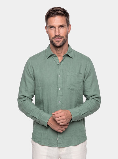 Long Sleeve Essential Linen Shirt - Cross & Crown - front