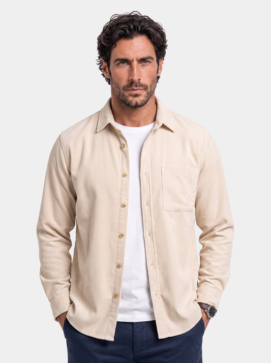 Casual Solid Corduroy Shirt - Cross & Crown - front