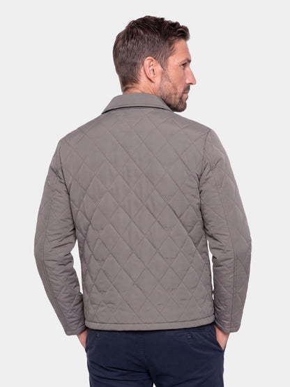 Back view of the gray quilted chore jacket