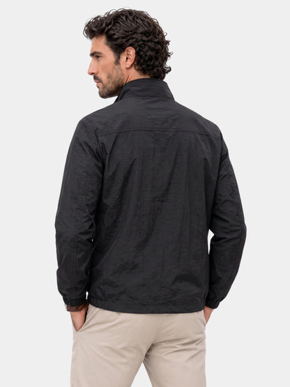 Back view of the black lightweight zip jacket