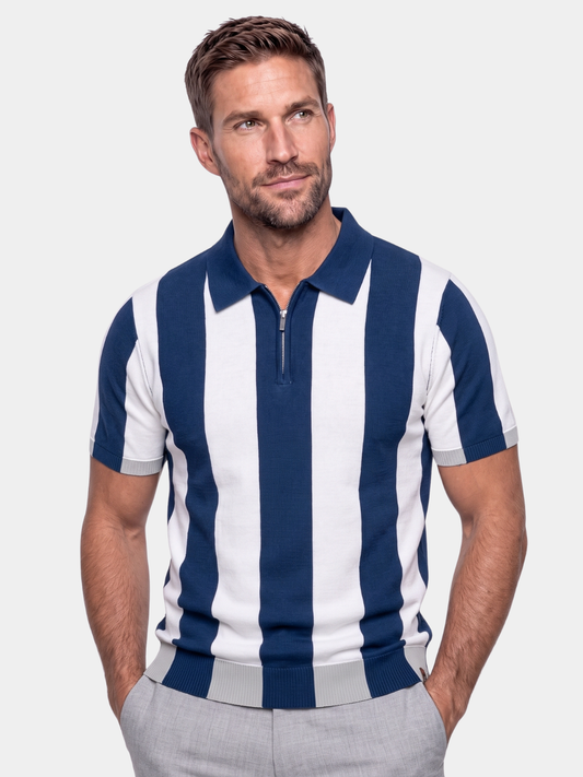 Navy Stripe Polo - Cross & Crown