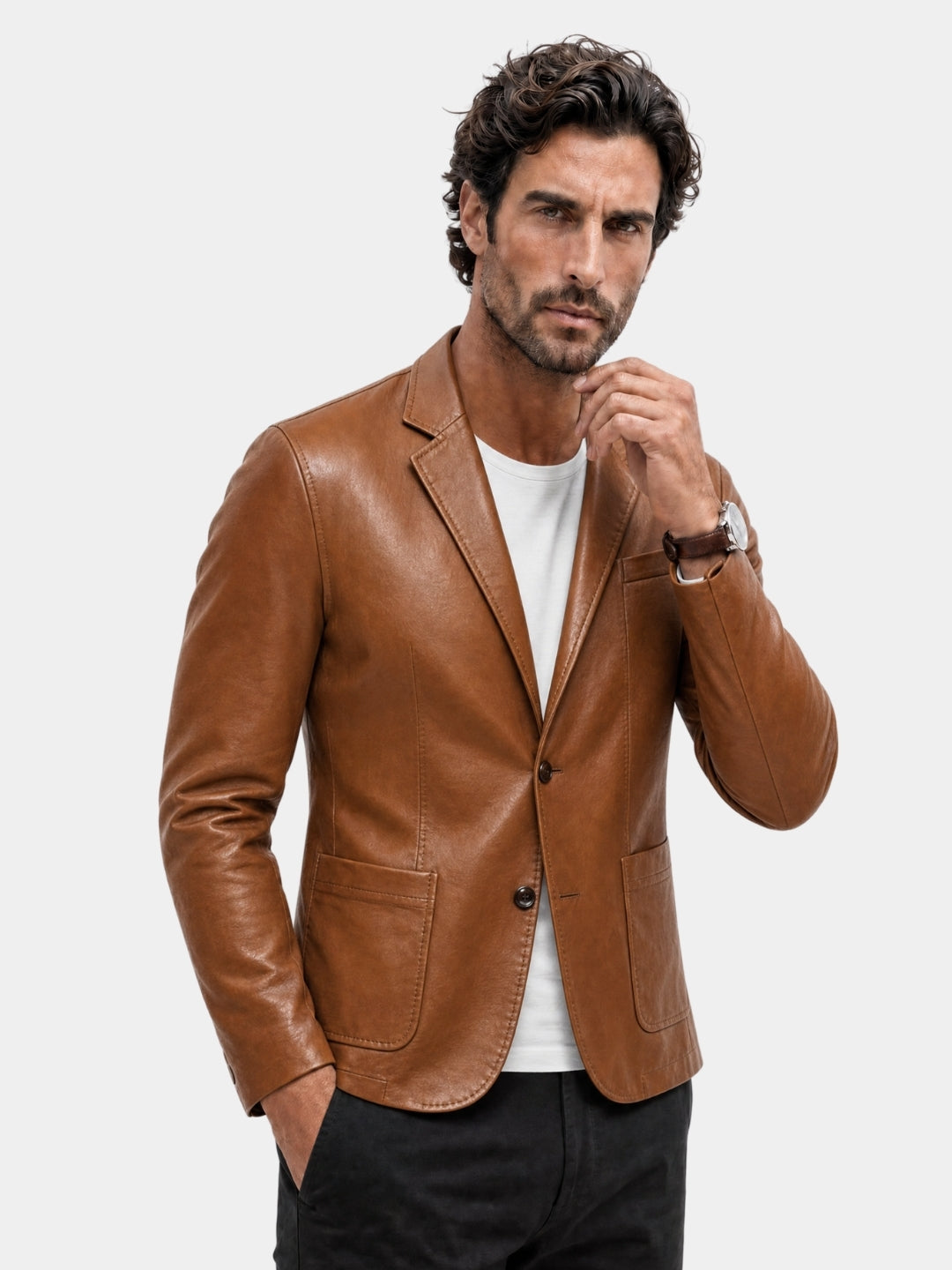 Bold Caramel Leather Jacket - Cross & Crown