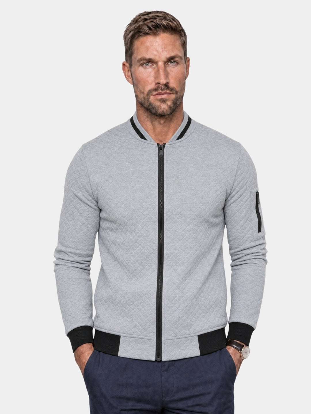 Textured Casual Bomber Jacket - Cross & Crown