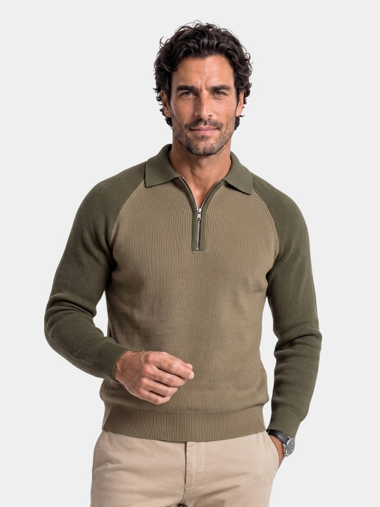 Suéter raglan com zíper de um quarto - Cross & Crown