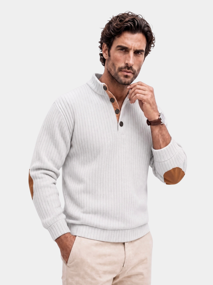 Refined High Collar Henley Sweater - Cross & Crown