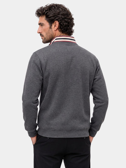 Back view of the dark gray quarter-zip pullover