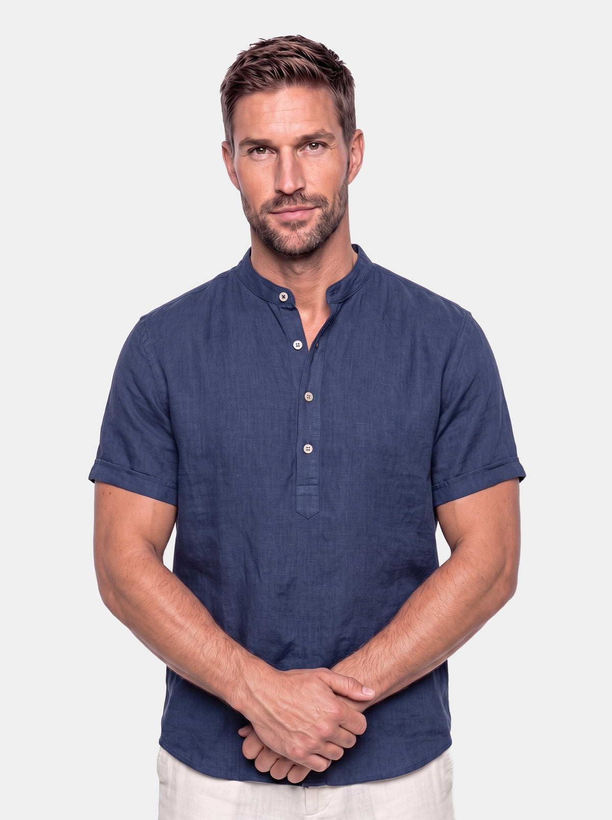 Essential Short Sleeve Linen Shirt - Cross & Crown - front