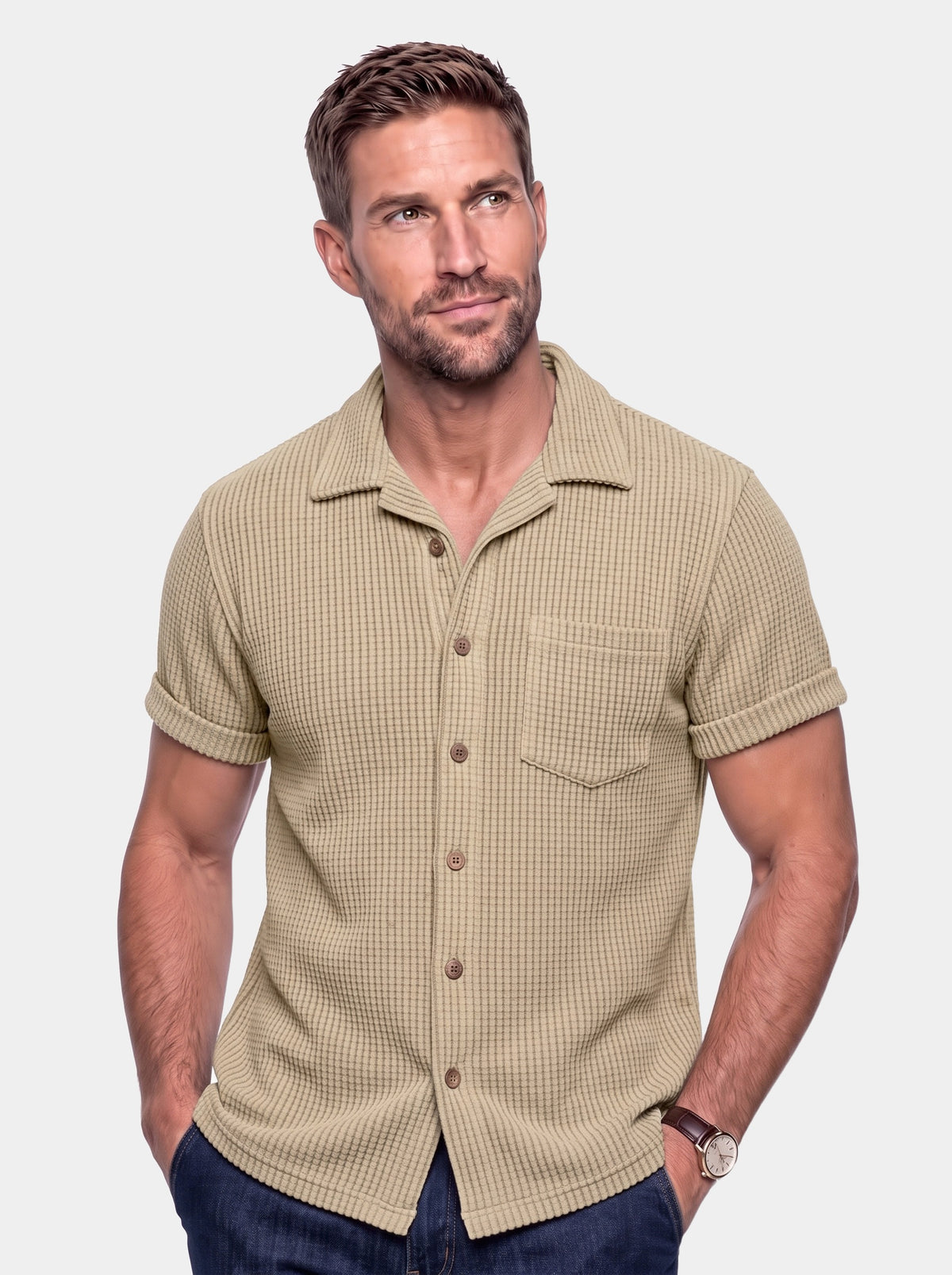Textured Short Sleeve Shirt - Cross & Crown - front