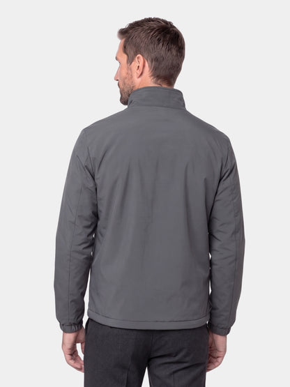 Back view of the gray slim fit zip jacket