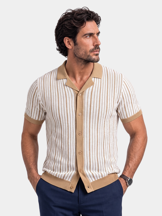 Striped Knit Polo Shirt - Cross & Crown