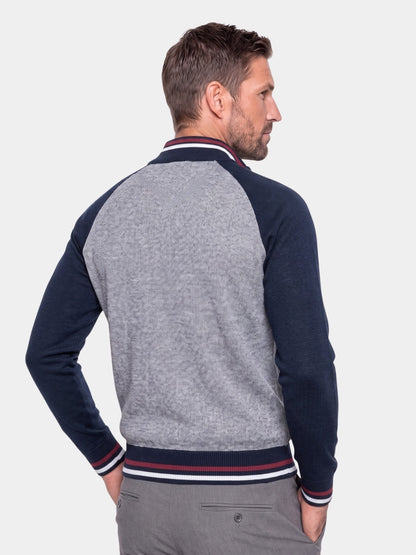 Cardigã de tricô com zíper, gola alta e blocos de cores - Cross & Crown