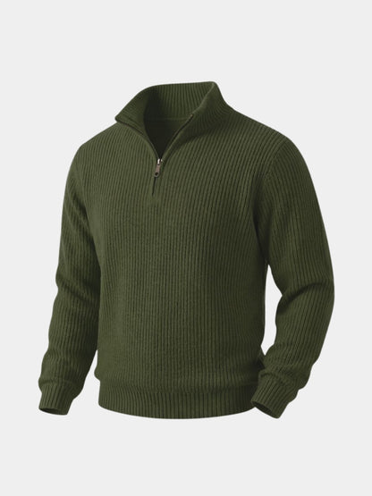 Flat lay of the olive green ribbed wool sweater