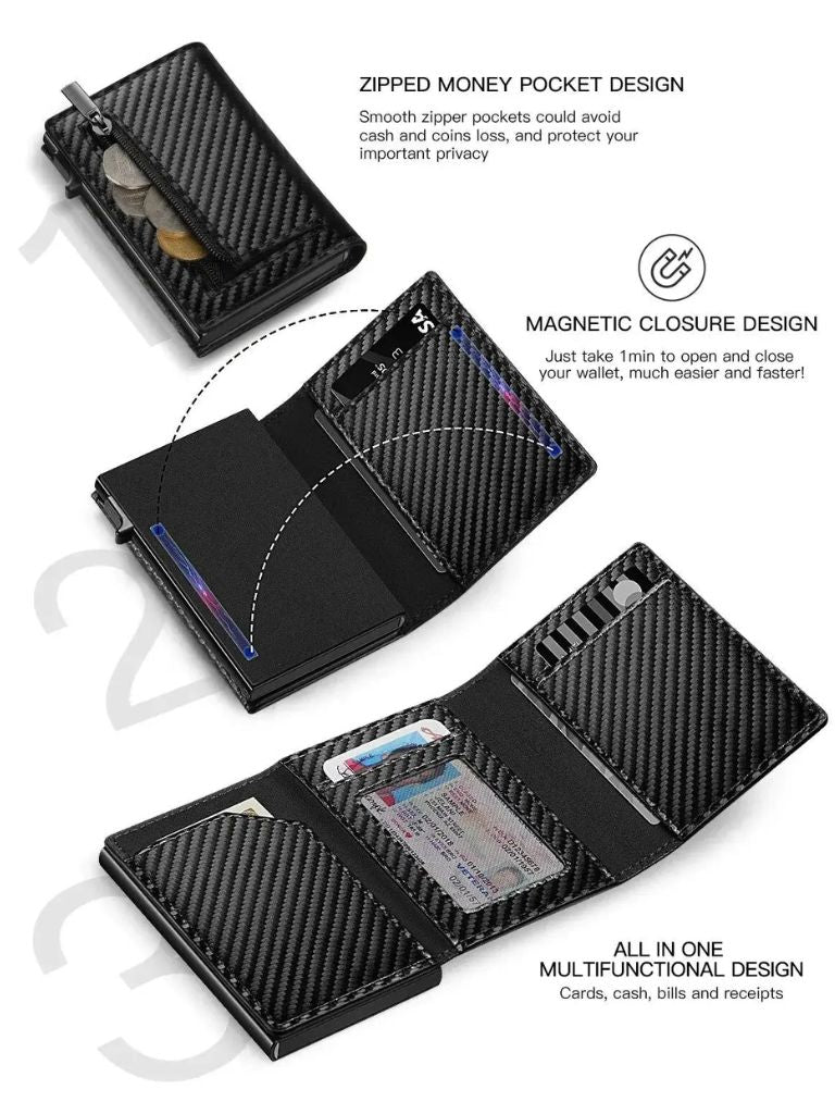 Carbon Fiber Wallet with Air Tag Holder RFID Blocking - Cross & Crown - Cross & Crown