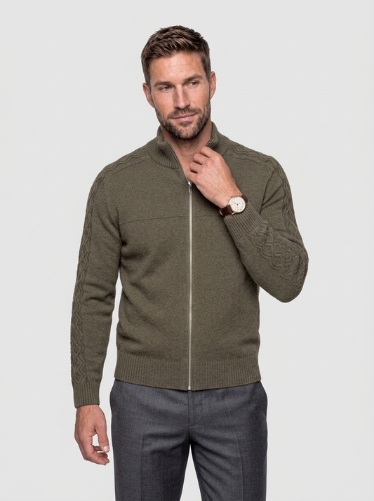Cashmere Zip Sweater Knit Turtleneck - modelo de frente