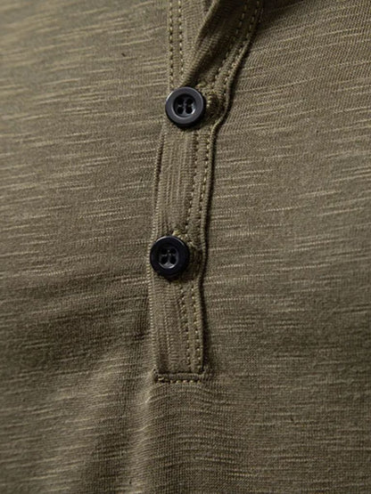 Casual Henry Neck Long Sleeve T-Shirt - Cross & Crown - Cross & Crown