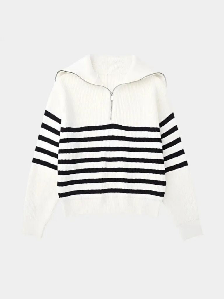 Casual Striped Zip Up Sweater - Cross & Crown - Cross & Crown