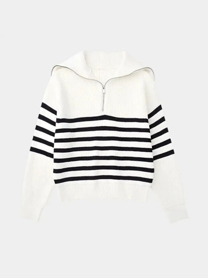 Casual Striped Zip Up Sweater - Cross & Crown - Cross & Crown