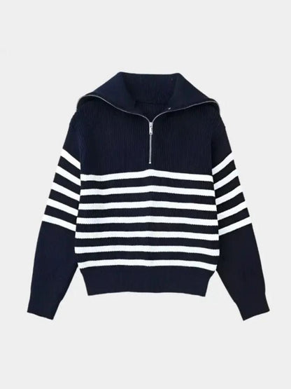 Casual Striped Zip Up Sweater - Cross & Crown - Cross & Crown