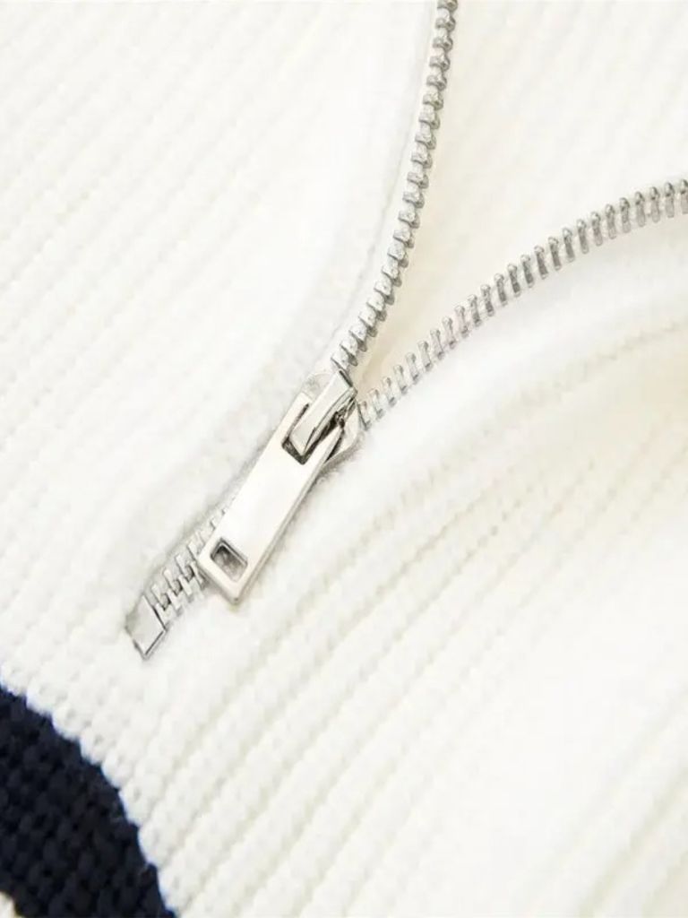 Casual Striped Zip Up Sweater - Cross & Crown - Cross & Crown