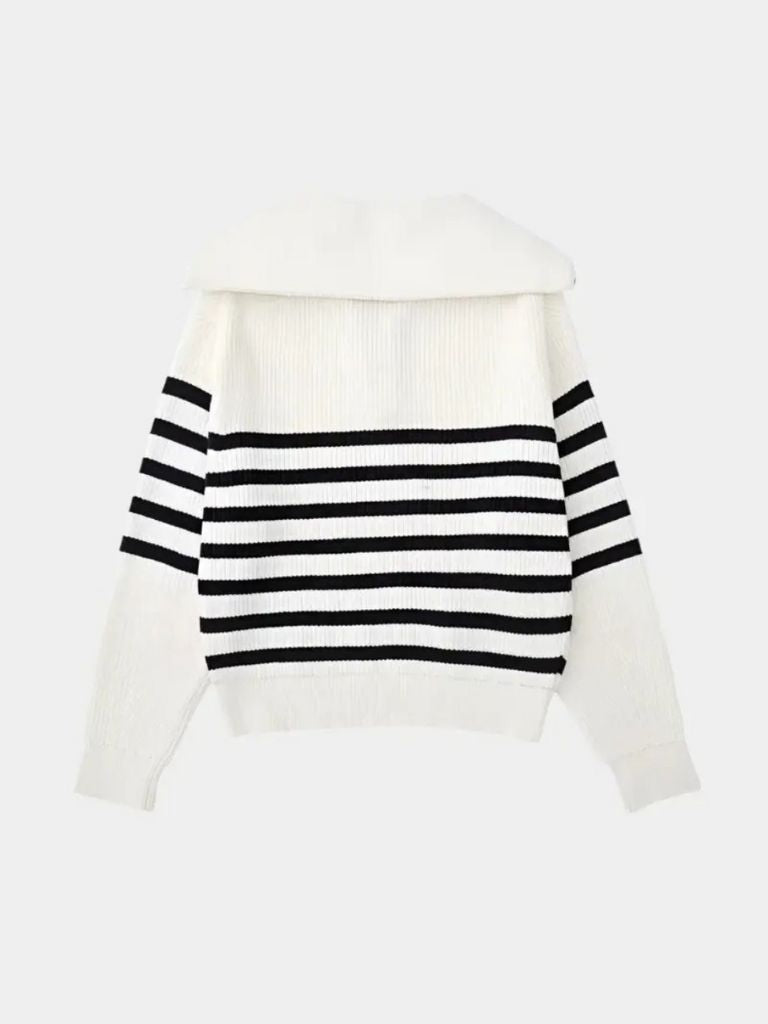 Casual Striped Zip Up Sweater - Cross & Crown - Cross & Crown