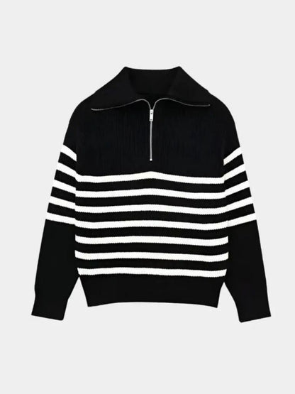 Casual Striped Zip Up Sweater - Cross & Crown - Cross & Crown