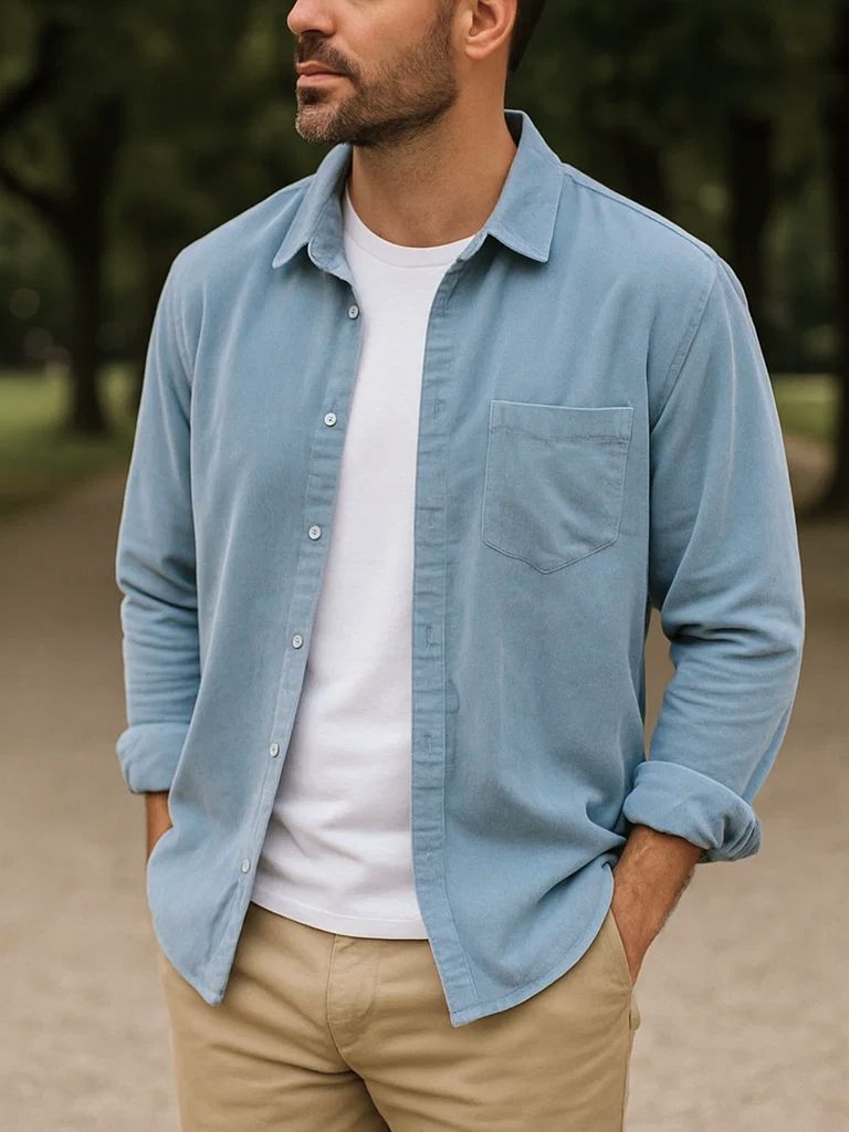 Corduroy Classic Blue Shirt - Cross & Crown - Cross & Crown
