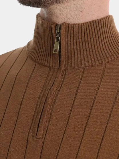Cotton Knit Vertical Stripes Quarter - Zip Sweater - Cross & Crown - Cross & Crown