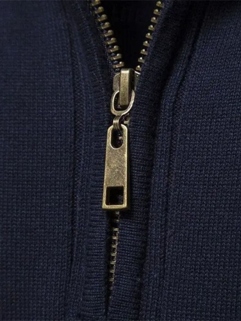 Cotton Knit Vertical Stripes Quarter - Zip Sweater - Cross & Crown - Cross & Crown