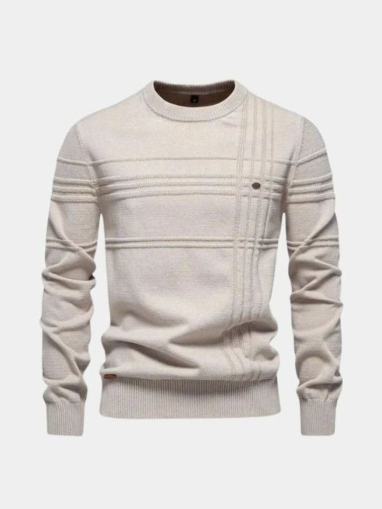 Cotton Knitted Stripped Crew Neck Pullover Sweater - Cross & Crown - Cross & Crown