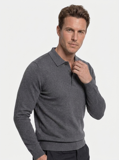 Wool Knit Button Up Polo Pullover - Cross & Crown