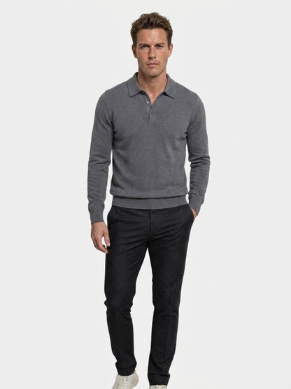 Wool Knit Button Up Polo Pullover - Cross & Crown
