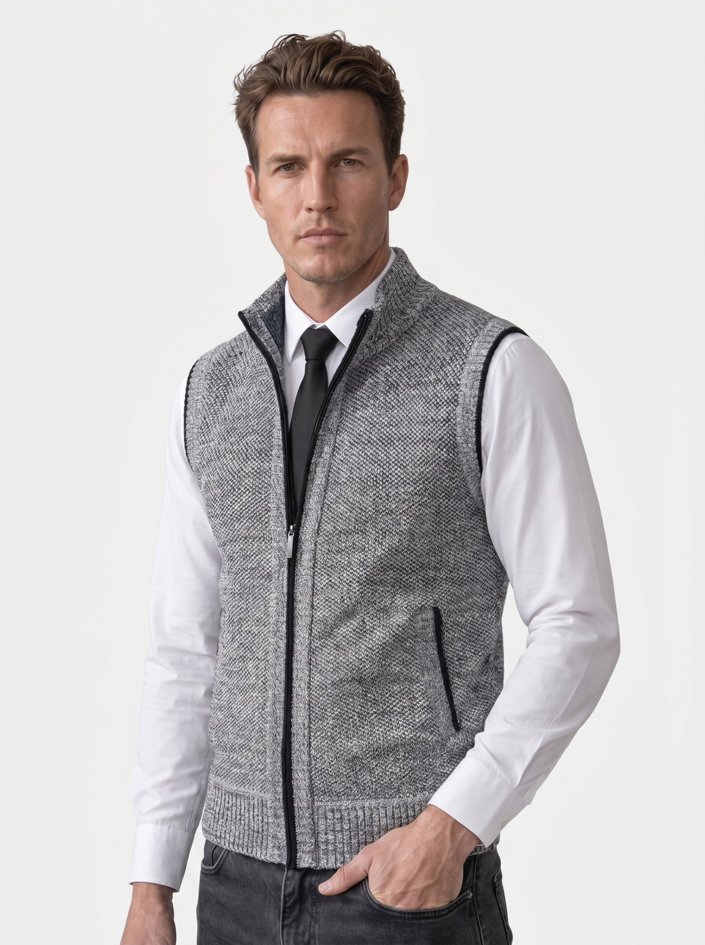 Elegant Full-Zip Sweater Vest - Cross & Crown