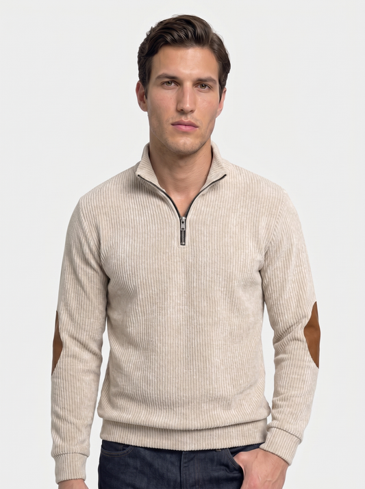 High Collar Quarter Zip Corduroy Pullover - Cross & Crown