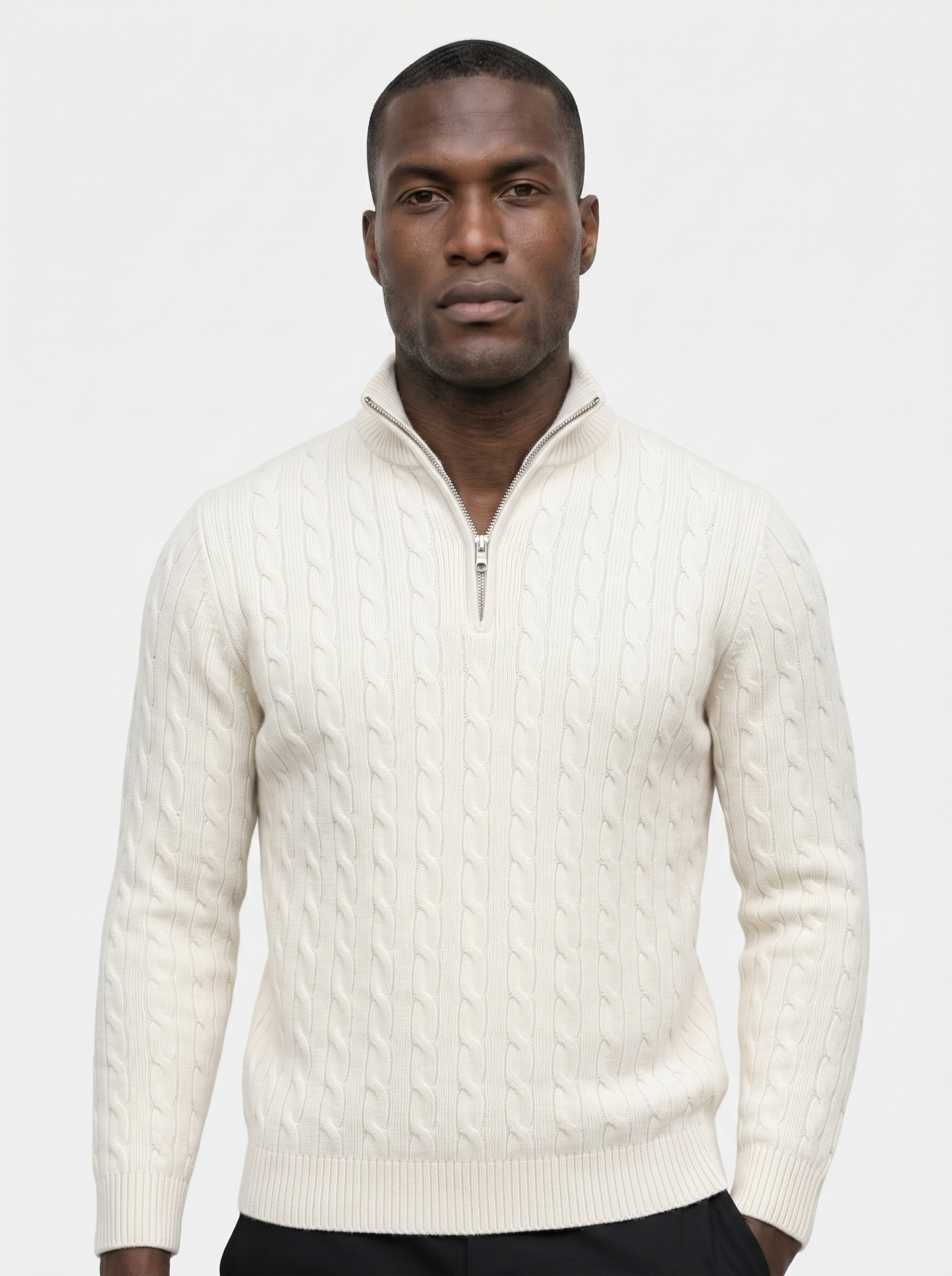 Premium Cable-Knit Zip Neck Sweater - Cross & Crown